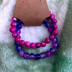 Pink and Purple Beaded Bracelet Set